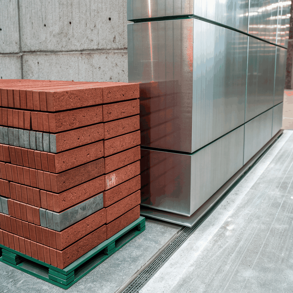 Simulated brick facade on a commercial storefront