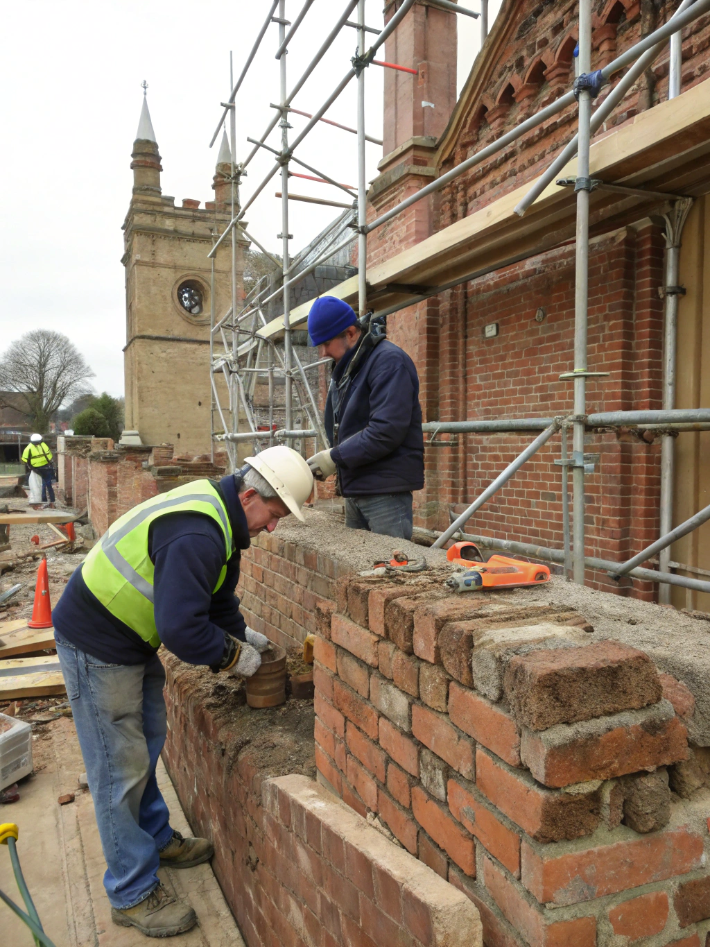 Carefully restored brickwork on a heritage building facade