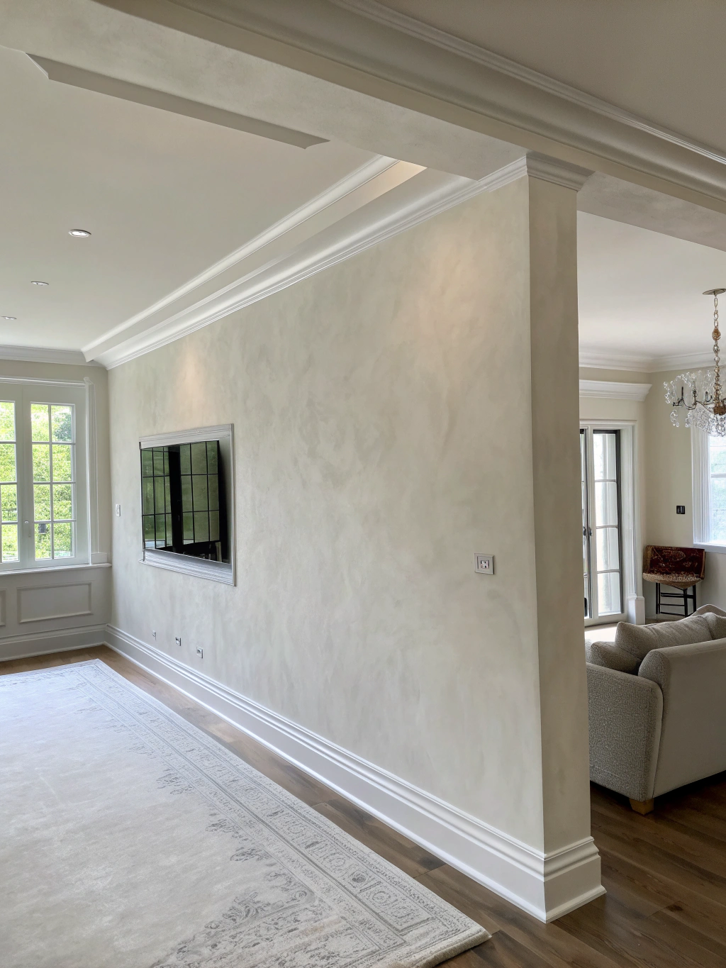 Smooth drywall finish in a residential living area