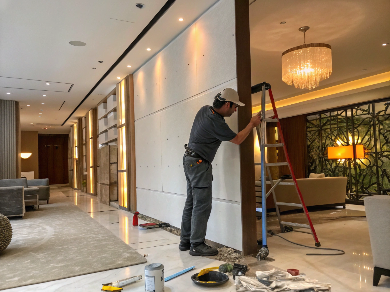 Professional drywall installation showing smooth finish and precise corner work