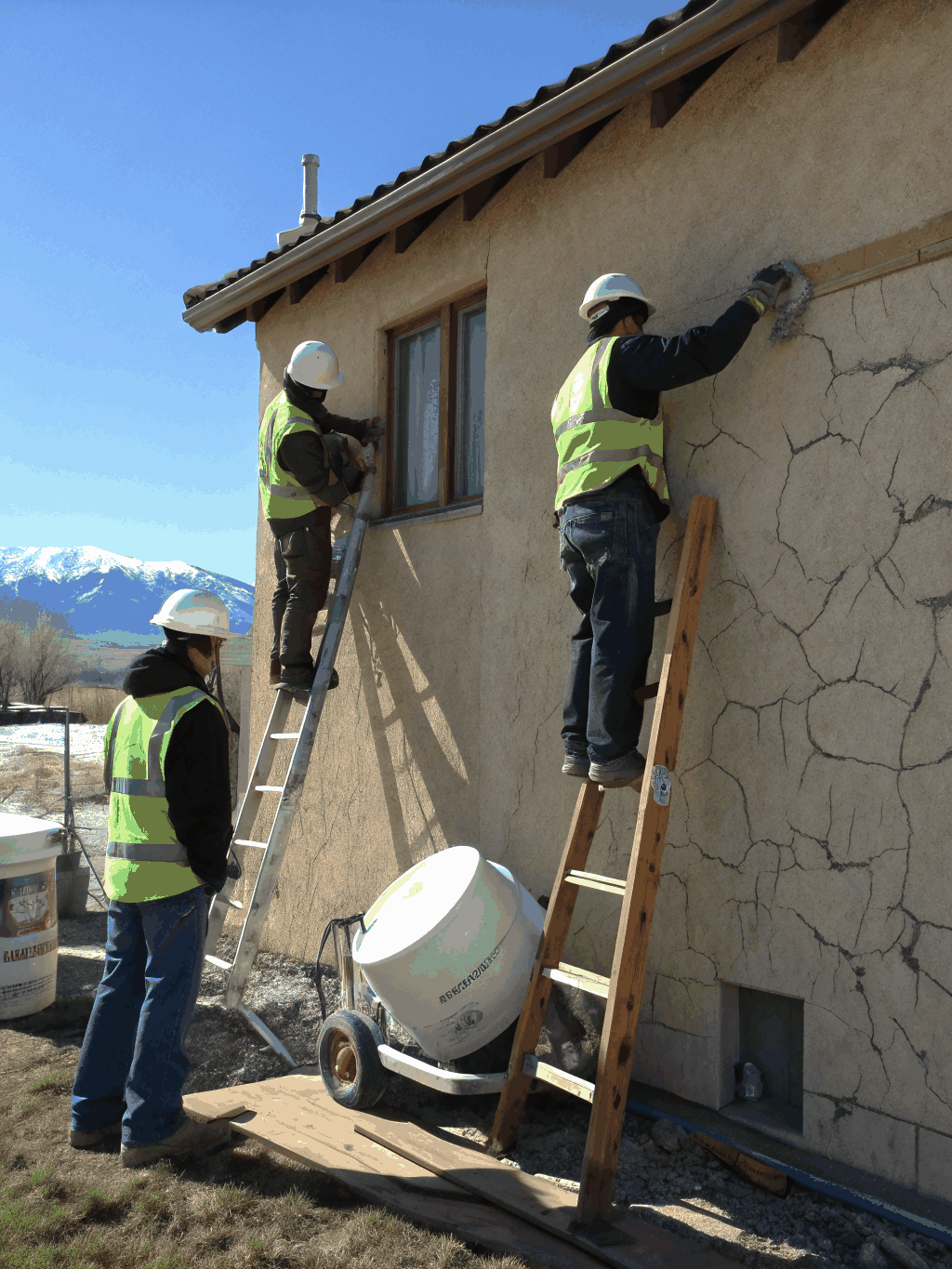 Durable stucco finish applied to a residential exterior