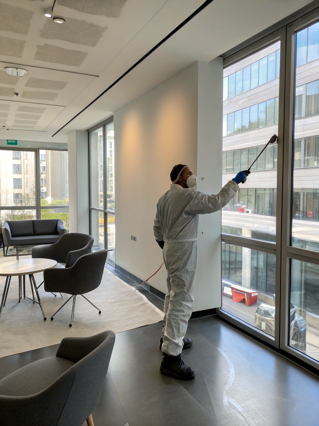 Precision painting work in a modern corporate office