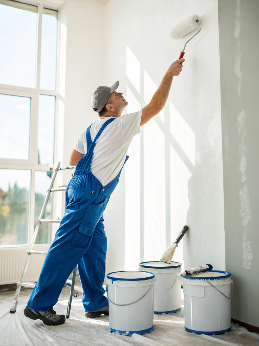 Precision painting work on a residential wall