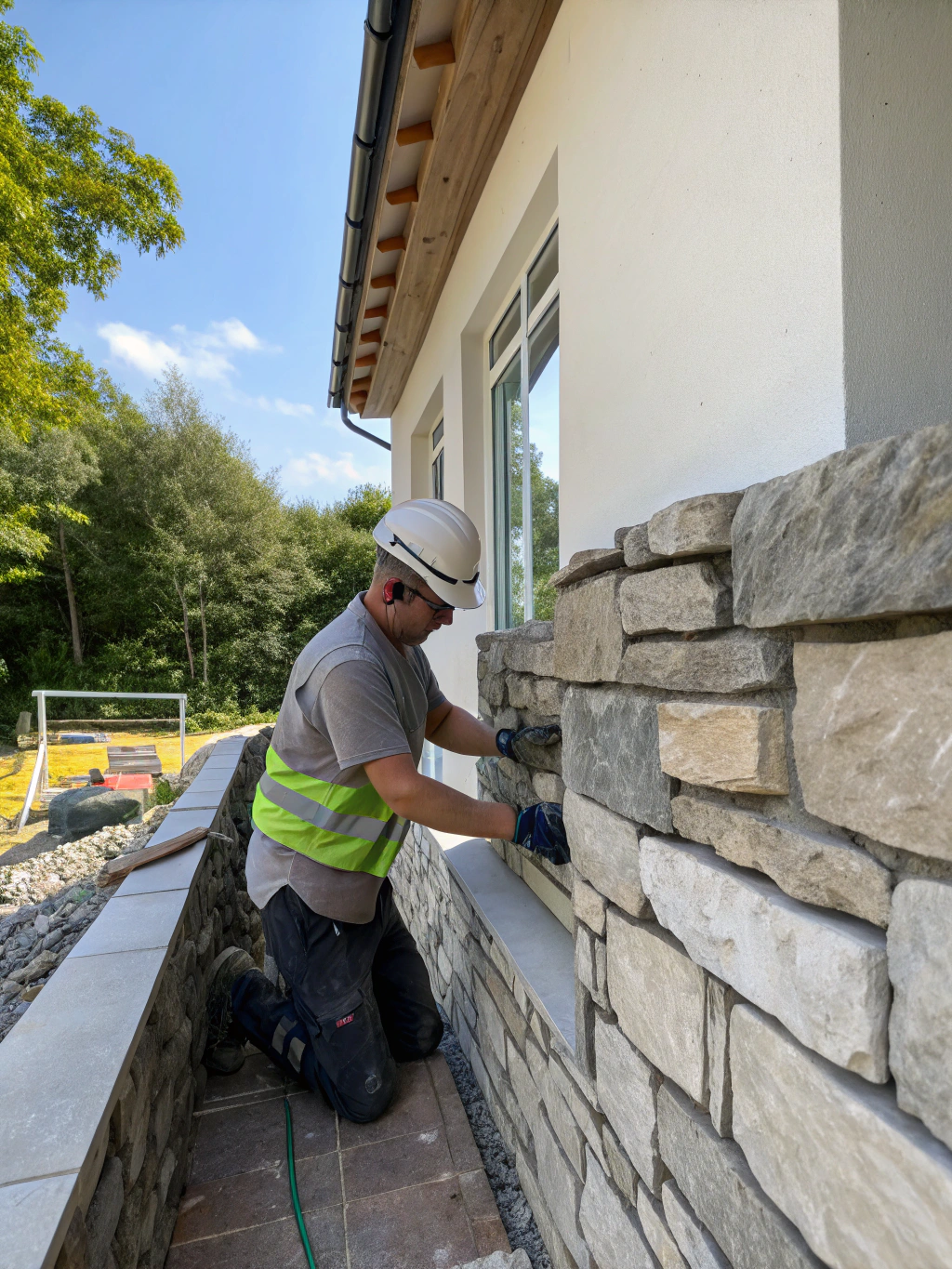 Detail of precision simulated brick installation