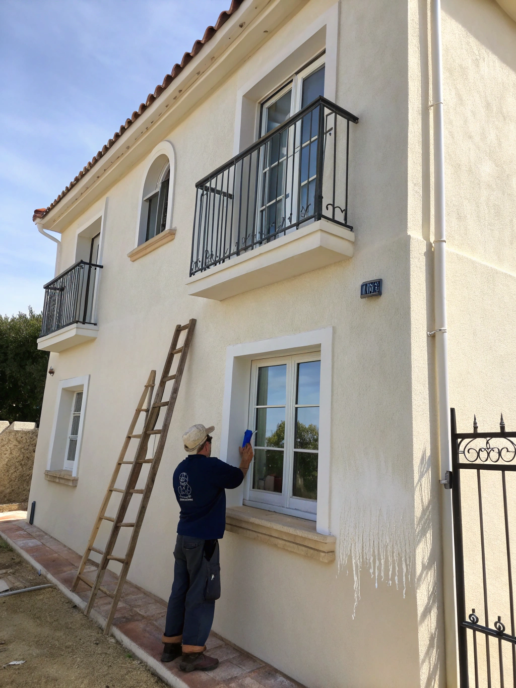 Close-up of high-quality stucco texture application
