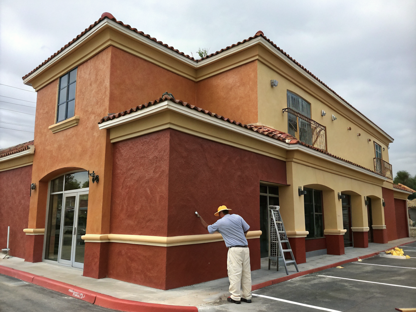 Expert stucco application on a residential exterior wall