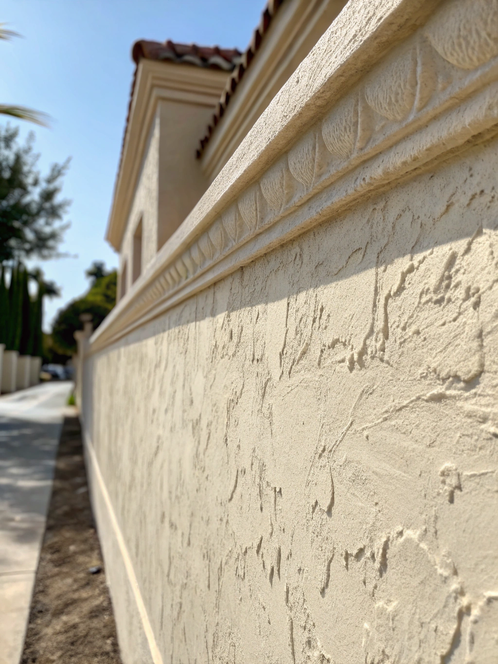Detailed stucco texture work on a residential facade
